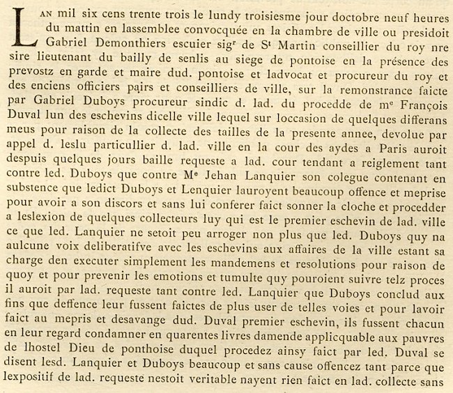 Délibération du corps de la ville de 1633, partie 1