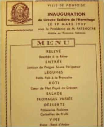 Menu de l'inauguration de l'école