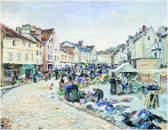 Ludovic Piette (1826-1878), “Le marché aux légumes, Pontoise” Place du Petit Martroy, 1877 - Collection Musées de Pontoise