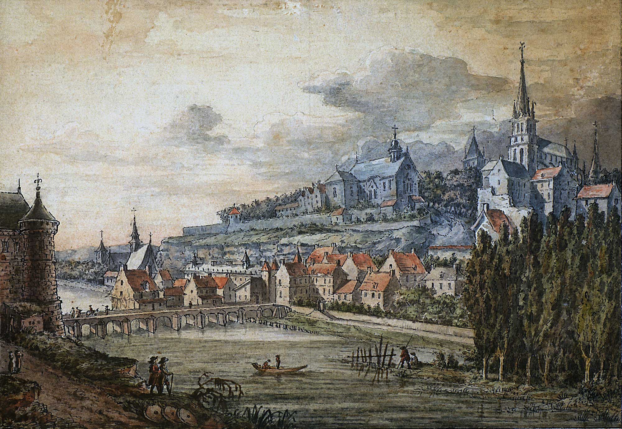 Louis Signy, XVIIIème siècle, Pontoise en 1792, aquarelle sur papier, 190 x 260 mm, Musées de Pontoise